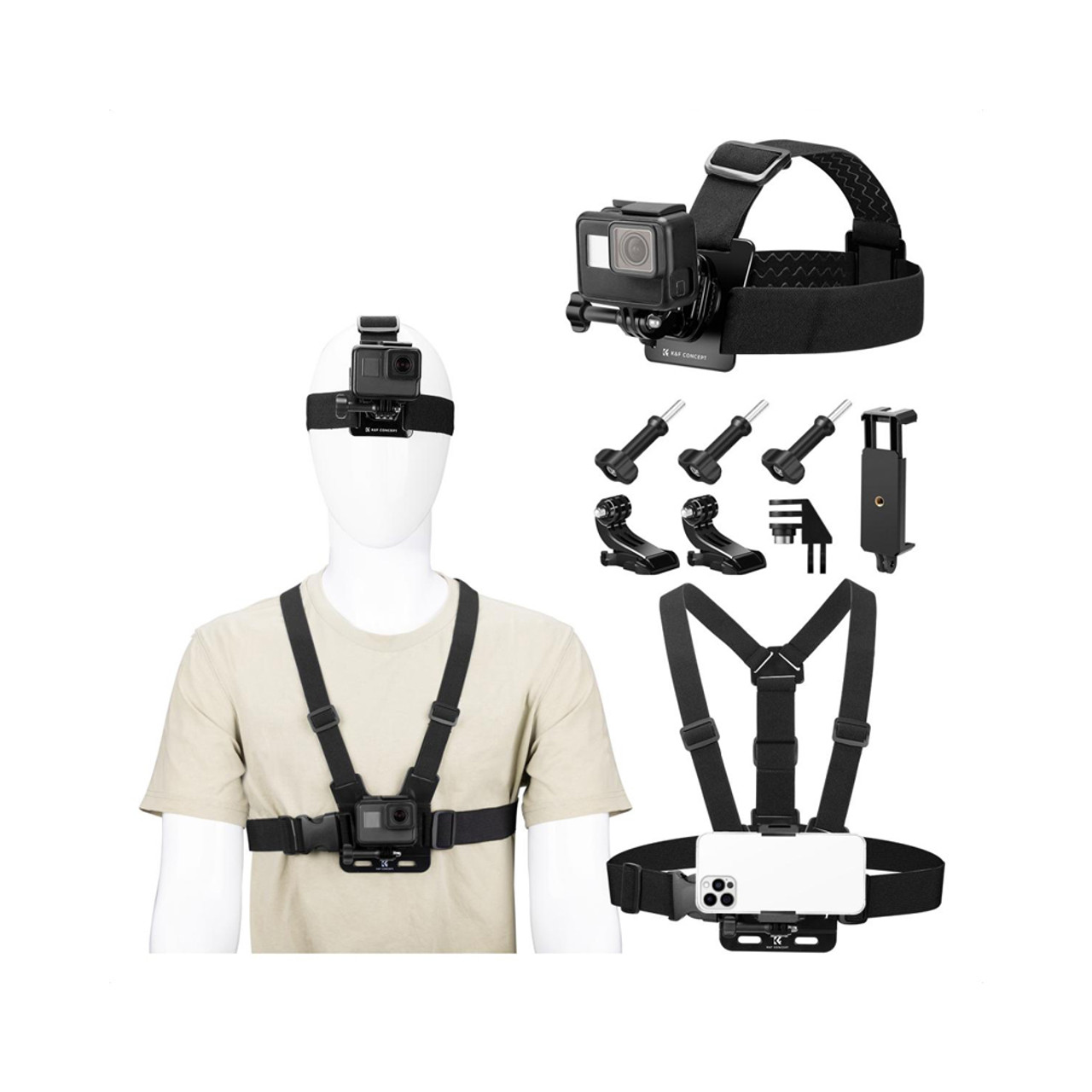 K&F Concept SKU.2290 Head Strap & Chest Mount Set for GoPro