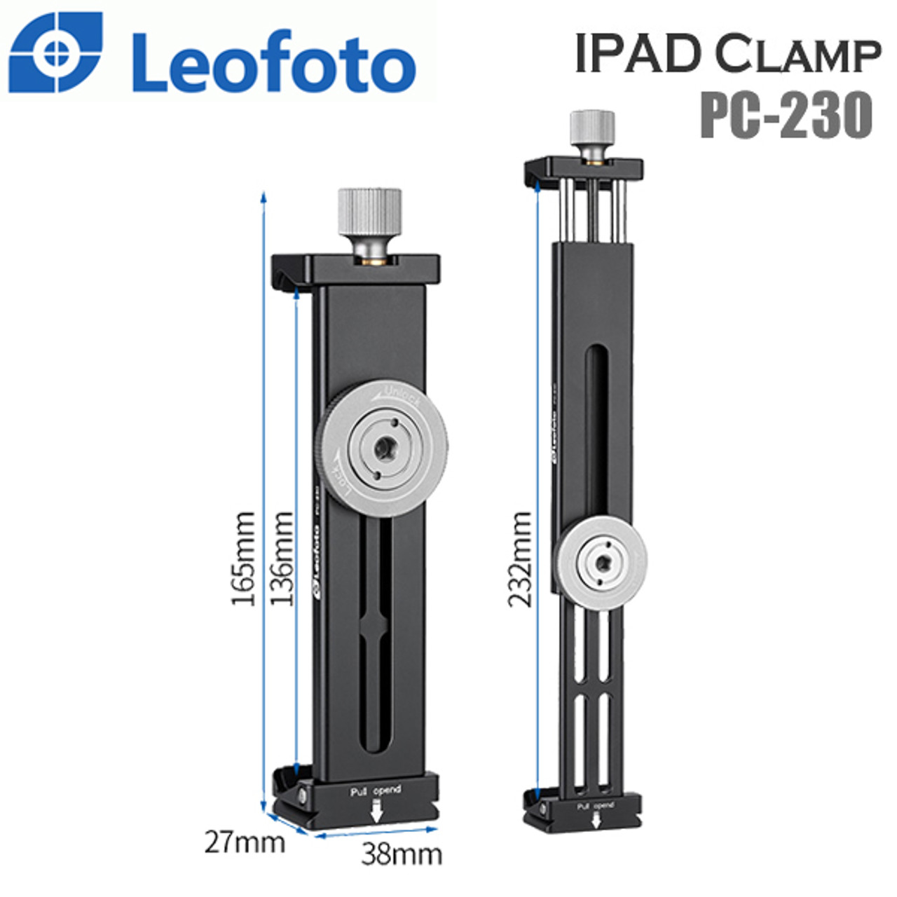 Leofoto PC-230 iPad Clamp (Max Load 8 kg , Clip Range 138-230mm