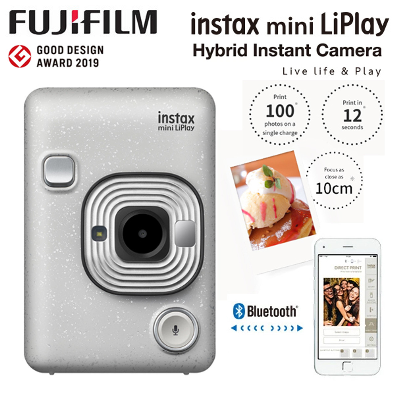 Fujifilm Instax Mini LiPlay Hybrid Instant Camera Stone White