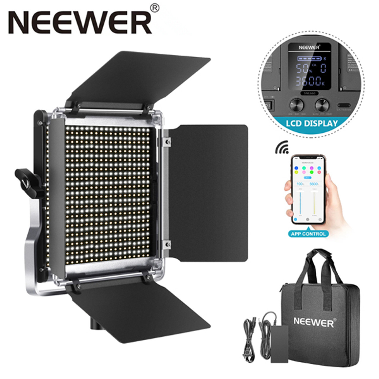 Neewer Professional 660 Bi-Color LED Video Light Kit with U Bracket and  Barndoor