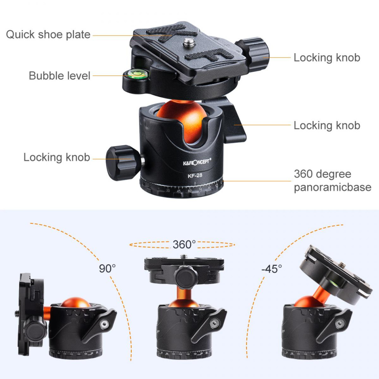 K&F Concept KF-28V1 Ball Head with 360 Degree Panoramic Base