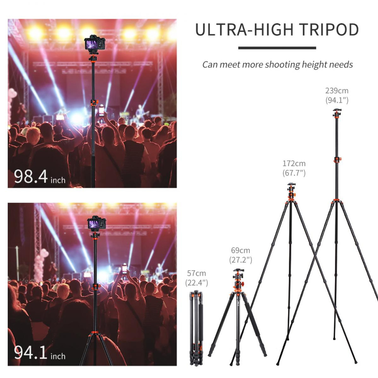 K&F Concept Lightweight Carbon Fiber Tripod with 360° Ball Head - KENTFAITH