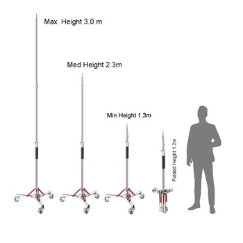 Fotolux ZD120 3m Foldable Stainless Steel Pro Light Stand with Casters