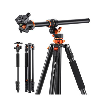 K&F Concept KF09.119 T254A7+BH-28L 2.3m Aluminium 4-section Flip Lock Tripod / Monopod with Cross Arm for Flat Lay Photos (Max Load 10kg) 