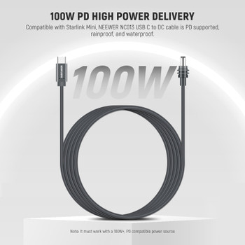 NEEWER NC013 10105827 100W PD USB-C to DC Power Cable (3m) for Starlink Mini