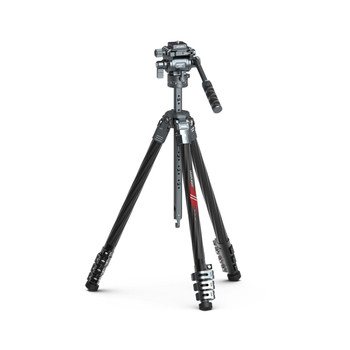 Leaplight LYQ3+LYR1 Carbon Fiber 4-section Flip Lock Travel Video Tripod with Fluid Head 