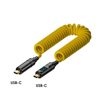  Fotolux USB-C to USB-C PD 140W Fast Charging 8K Coiled Cable with Display - Yellow  (50cm-180cm)