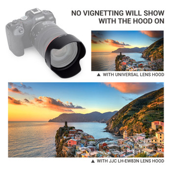 JJC LH-EW83N Lens Hood for Canon RF 24-105mm f/4L IS USM lens (Replaces Canon EW-83N) JJC LH-EW83N Lens Hood for Canon RF 24-105mm f/4L IS USM lens (Replaces Canon EW-83N)