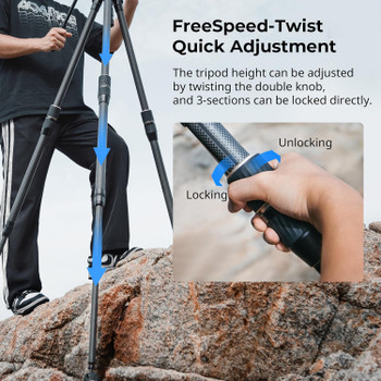 SmallRig 4643 FT-S303 FreeSpeed Carbon Fiber Twist Lock Travel Video Tripod Kit  (Max Load 15kg)