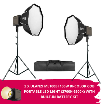 2 x Ulanzi L171 ML100Bi 100W Bi-Color COB Portable LED Light Kit (2700K-6500K) with Built-In Battery  -Mini Bowens Mount 