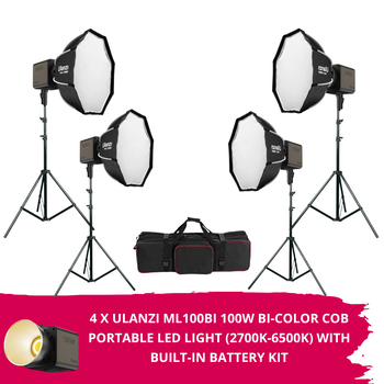 4 x Ulanzi L171 ML100Bi 100W Bi-Color COB Portable LED Light Kit (2700K-6500K) with Built-In Battery  -Mini Bowens Mount 