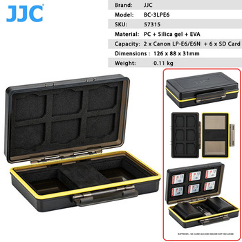 JJC BC-3LPE6 Multi-Function Battery Case for 2 x Canon LP-E6 / E6N + 6 x SD Cards 