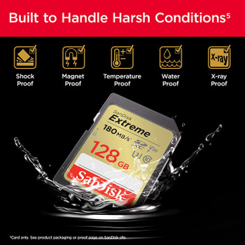 SanDisk Extreme SDXC 128GB 180MB/s UHS-I V30 4K SD Card