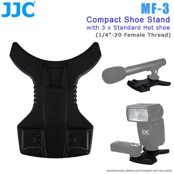 JJC MF-3 Compact Shoe Stand with 3 x Standard Hot Shoe for Speedlight Flash , Microphone , Trigger & Other Accessories (1/4"-20 Female Thread )