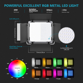 Neewer 660RGB 40W RGB Flat Panel LED Light with APP Control (3200K-5600K)