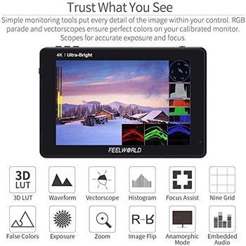 Feelworld LUT7 7" Ultra Bright 2200nit IPS 3D LUT 4K Touch Screen Camera DSLR Field Monitor