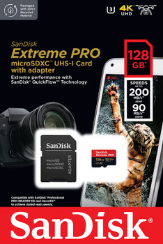 SanDisk  Extreme Pro Micro SDXC 128GB 200MB V30 Memory Card with Adapter