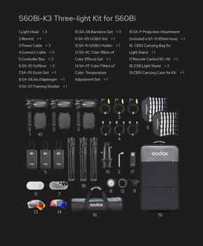 Godox S60Bi-K3 3x S60Bi Bi-Colour Focusing LED Light Kit w 2x Carry Bags