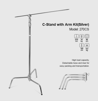 Godox 270CS 2.7m Stainless Steel C-Stand with 120cm Boom Arm