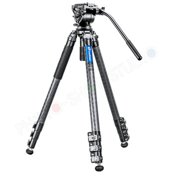 Leofoto LVM-324C+BV-10 Carbon Fiber 4-section Flip Lock Video Tripod with Fluid Head &  Leveling Base (75mm Bowl)