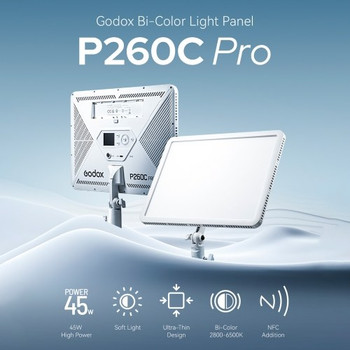  Godox 2x P260C Pro 45W Bi-Color Video LED Two Light Panel Kit