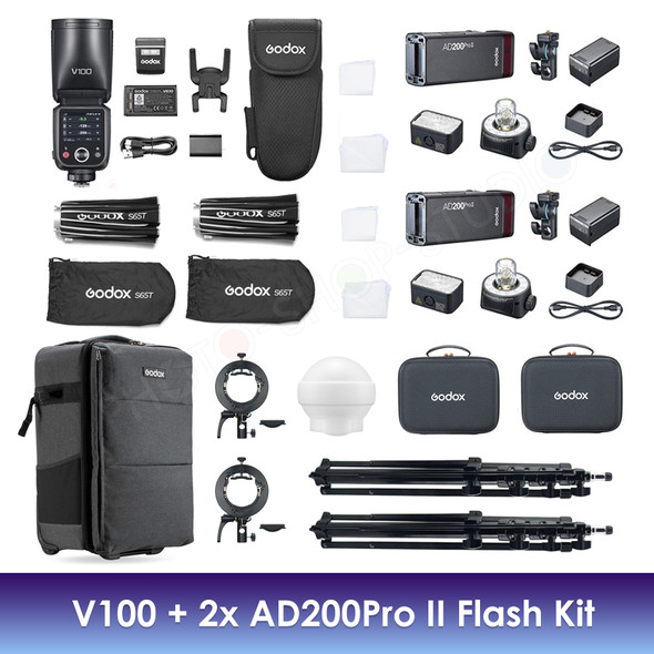 Godox V100 + 2x AD200ProII Three Portable Flash Kit 