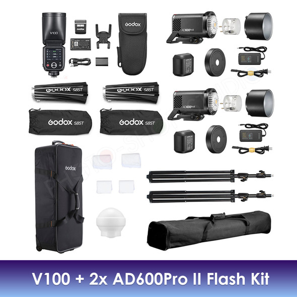 Godox V100 + 2x AD600ProII Three Portable Flash Kit 