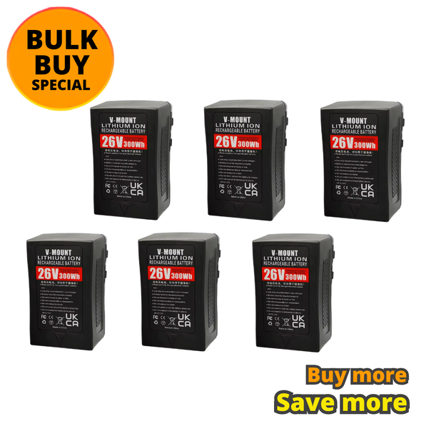 6 x Fotolux BP-300 26V 300Wh 20400mAh V-mount V-lock Li-ion Battery (with D-tap & USB Output)