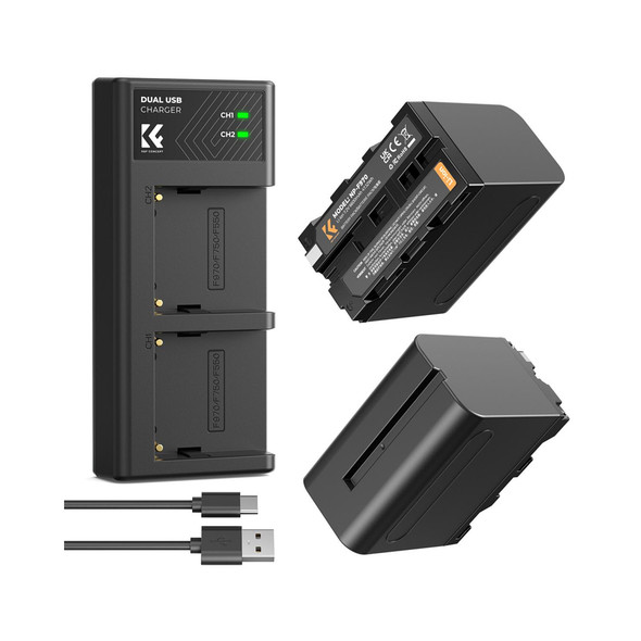 K&F Concept KF28.0047  2x NP-F970 Battery with LED Dual slot USB Charger for Sony NP-F960/NP-F950/NP-F930/NP-F770/NP-F750/NP-F550/NP-F570