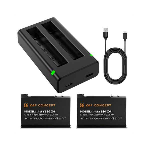 K&F Concept KF28.0050  Insta 360 X4 Battery (2 pack) & with Dual slot USB  Charger Kit
