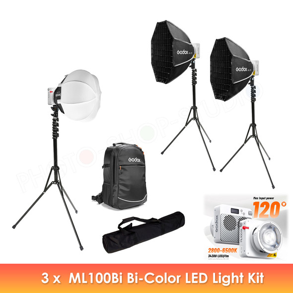 Godox 3x ML100Bi 120W Bi-Color Portable Three LED Light Kit
