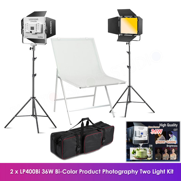 Godox 2x LP400Bi 36W Bi-Color Two LED Light Panel with Photographic Table (100 x 60cm) Kit 