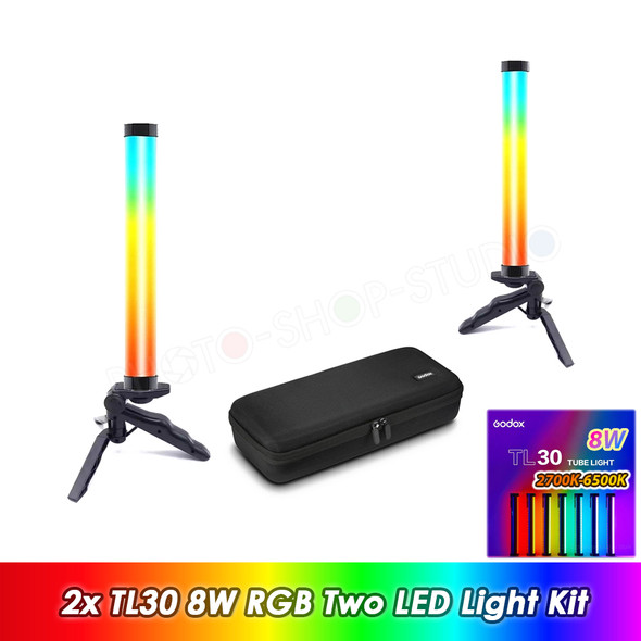  Godox 2x TL30 8W 30cm RGB Tube Handheld / Magnetic Stick Two LED Light Kit