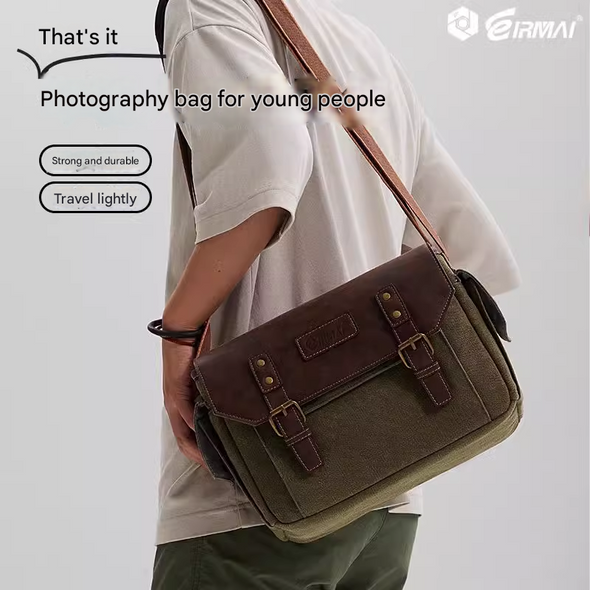 Eirmai L11 Canvas PU Leather Camera Messenger Bag 