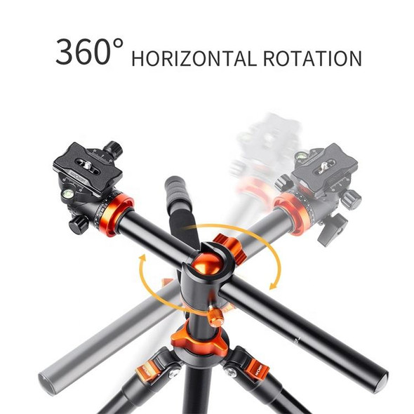 K&F Concept T254A4+BH-28L KF09.090V1 1.8m Aluminium Tripod / Monopod with Cross Arm for Flat Lay Photos