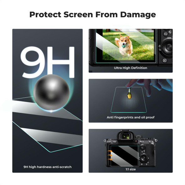 K&F Concept SKU.2194 Camera LCD Glass Screen Protector (3 Pack) with Cleaning Cloth & Bubble Spirit Level Hot Shoe Cover for Sony A9, A7III, A7R II, 7II, 7S II, A9II, A7R III, A1