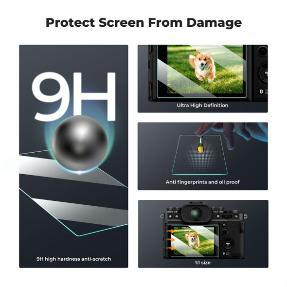 K&F Concept 2196 Camera Tempered Glass Screen Protector (3 Pcs) with Cleaning Cloth & Bubble Spirit Level Hot Shoe Cover for Fujifilm X-T5