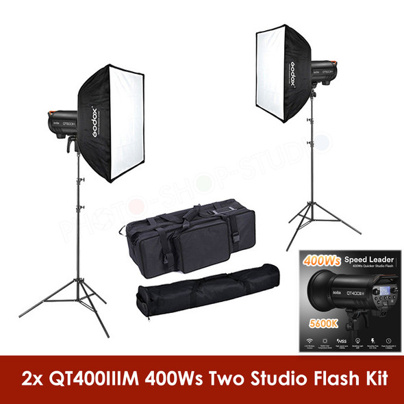 Godox 2x QT400IIIM 400Ws New Pro Strobe HSS Two Studio Flash Lighting Kit