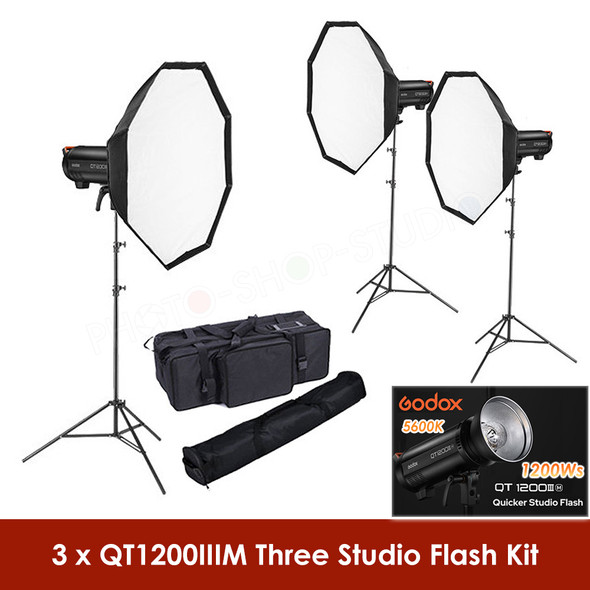 Godox 3x QT1200IIIM 1200Ws New Strobe HSS Three Studio Flash Lighting Kit