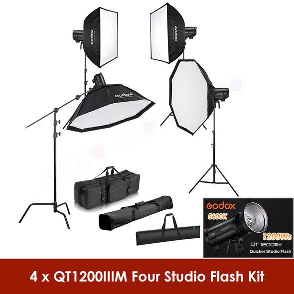 Godox 4x QT1200IIIM 1200Ws New High Speed Sync Four Studio Flash Lighting Kit