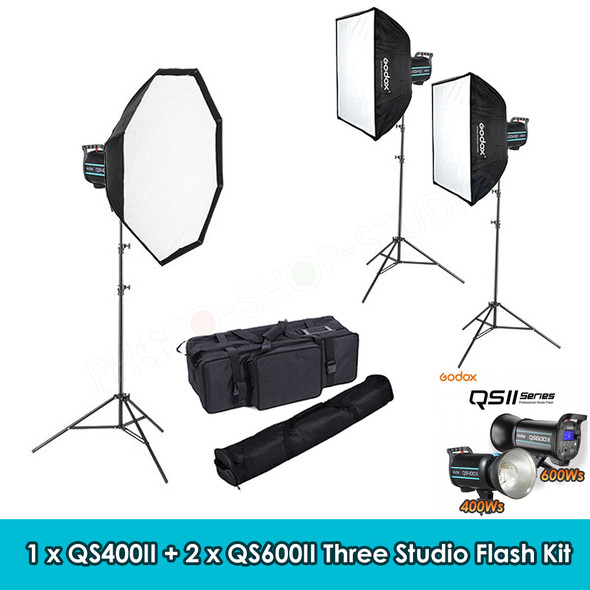 Godox 1x QS400II + 2x QS600II Three Studio Flash Lighting Kit (400Ws & 600Ws)