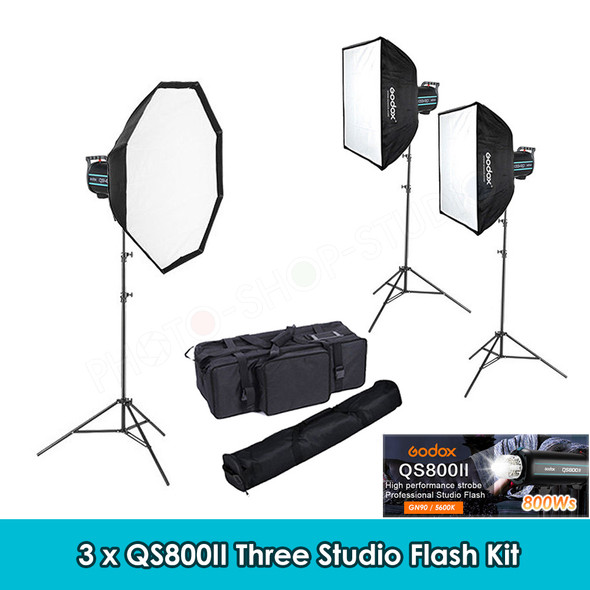 Godox 3x QS800II 800Ws Three Studio Flash Lighting Kit