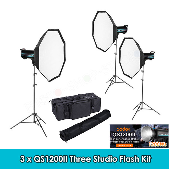 Godox 3x QS1200II 1200Ws Three Studio Flash Lighting Kit