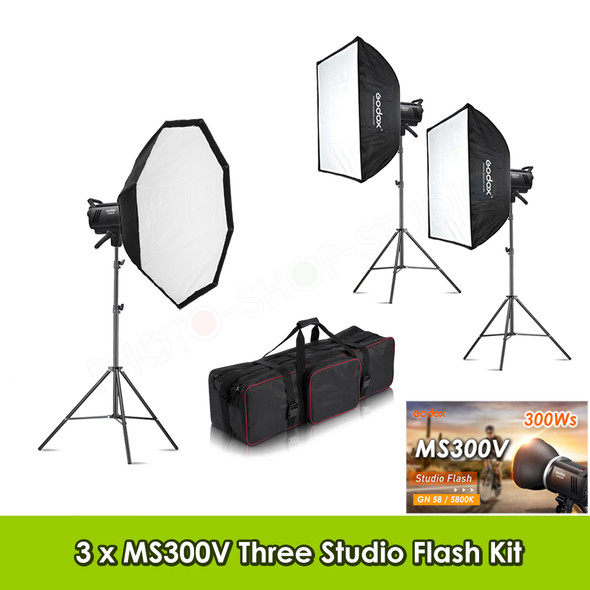 Godox 3x MS300V 300Ws Compact Studio Lighting Kit (5800K)