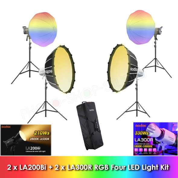 Godox 2x LA200Bi 210Ws Bi-color + 2x LA300R 330Ws RGB Four LED Light Kit