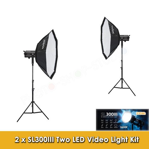  Godox 2x SL300III 330W AC Power LED Video Two Lighting Kit