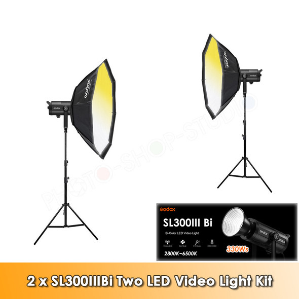  Godox 2x SL300IIIBi 330W Bi-Color AC Power Two LED Video Light Kit