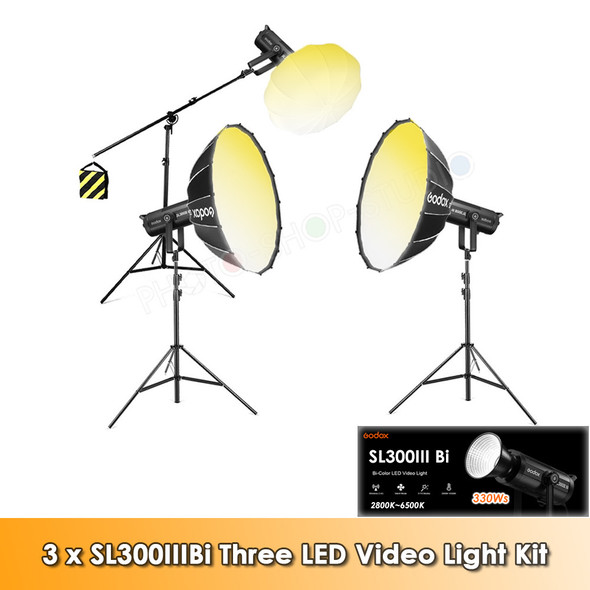 Godox 3x SL300IIIBi 330W Bi-Color AC Power Three LED Video Light Kit
