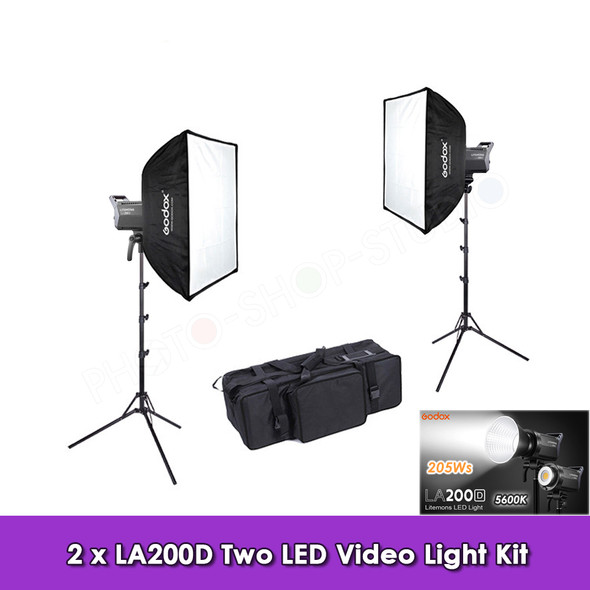  Godox 2x LA200D 200W AC Power Compact Two LED Lighting Kit