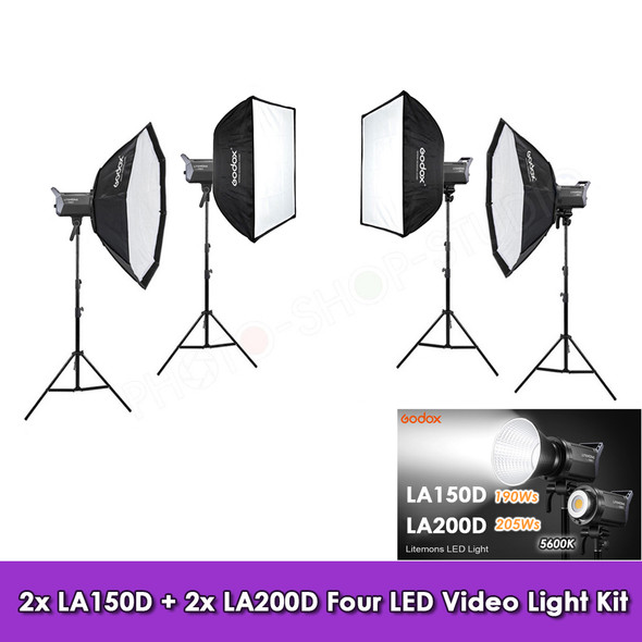 Godox 2x LA150D + 2x LA200D Litemons Four LED Video Lighting Kit (5600K)